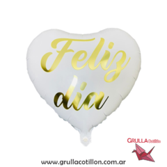 GLOBO FELIZ DIA BLANCO Y DORADO 18"