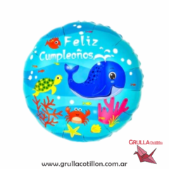 GLOBO FELIZ CUMPLEAÑOS FONDO MAR 18" - comprar online