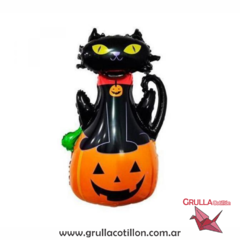GLOBO MINI HALLOWEEN GATO Y CALABAZA