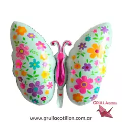 GLOBO SUPER MARIPOSA BLANCA CON FLORES 75 cm - comprar online