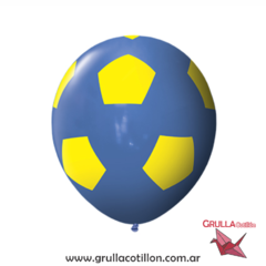GLOBO ESTAMPADO PELOTA AZUL Y AMARILLO x5