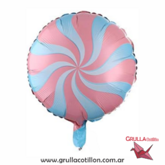 GLOBO CARAMELO ESPIRAL ROSA 45 cm.