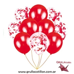 SET GLOBOS CONFETTI Y PERLADO ROJO x10
