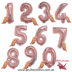 GLOBO NUMERO ROSE GOLD HOLOGRAFICO 14"