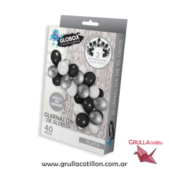 SET GUIRNALDA DE GLOBOS PLATEADO Y NEGRO en internet