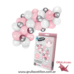 SET GUIRNALDA DE GLOBOS ROSA, BLANCO Y PLATEADO - comprar online