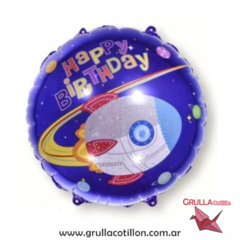 GLOBO ESPACIAL HAPPY BIRTHDAY - COHETE 18"