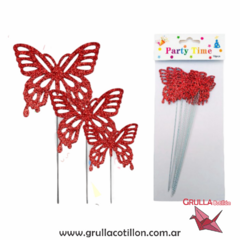 TOPPER MARIPOSAS GIBREADAS ROJO x10