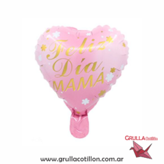 GLOBO MINI FELIZ DIA MAMA CORAZON ROSA 25 cm.