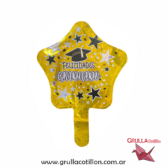 GLOBO MINI FELICIDADES GRADUADO ESTRELLADA DORADA 25 cm.