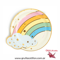PLATO ARCO IRIS BORDE DORADO x8