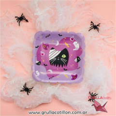 PLATO HALLOWEEN LILA CUADRADO x8 - comprar online