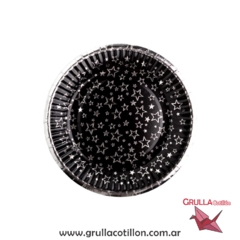PLATO NEGRO ESTRELLITAS METALIZADAS x8