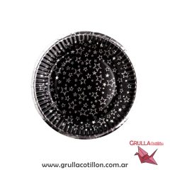 PLATO NEGRO ESTRELLITAS METALIZADAS x8
