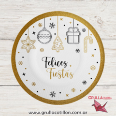 PLATO FELICES FIESTAS BORDE DORADO x8