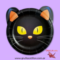 PLATO HALLOWEEN GATO NEGRO x8