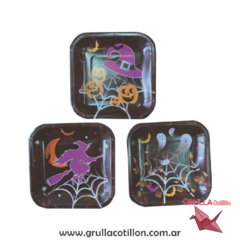 PLATO HALLOWEEN NEGRO CUADRADO x8