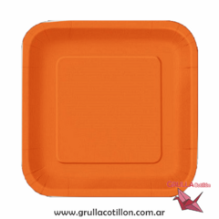 PLATO CUADRADO NARANJA FLUO x8