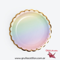 PLATO PASTEL DEGRADE ONDAS DORADAS x8