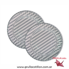 PLATO REDONDO RAYADO PLATEADO x8