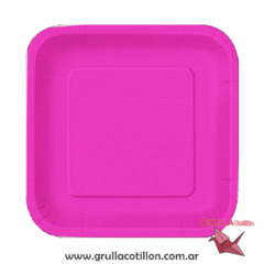 PLATO CUADRADO ROSA FLUO x8