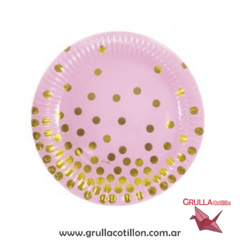 PLATO ROSA LUNARES DORADOS x 6 unidades