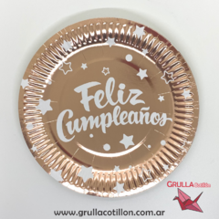 PLATO ROSE GOLD FELIZ CUMPLE x10 - tienda online