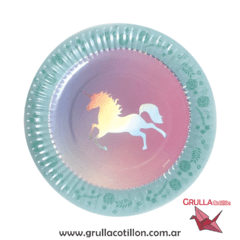 PLATO UNICORNIO IRIDISCENTE x 6 unidades