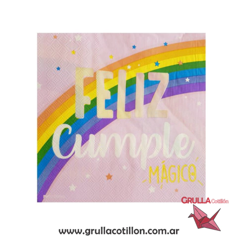 SERVILLETA ARCOIRIS FELIZ CUMPLE x 20 unidades