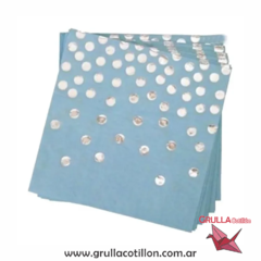 SERVILLETA CELESTE LUNARES PLATEADOS x12