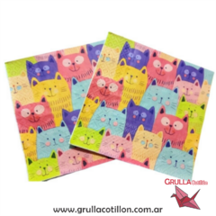 SERVILLETA ESTAMPADA GATITOS COLORES x20 - comprar online