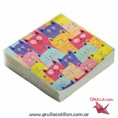 SERVILLETA ESTAMPADA GATITOS COLORES x20