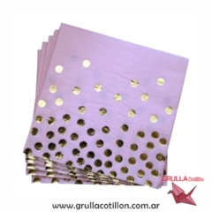 SERVILLETA ROSA LUNARES DORADOS x12