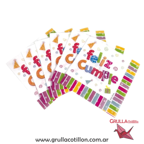 SERVILLETA FELIZ CUMPLE MULTICOLOR x 20 unidades