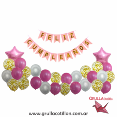 KIT DECORACION 28 PIEZAS - BANDERIN ROSA