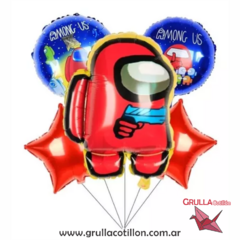 SET 5 GLOBOS AMONG US ROJO - comprar online