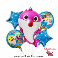 SET 5 GLOBOS BABY SHARK MAMA - FUCSIA