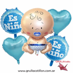 SET 5 GLOBOS BEBE ES NIÑO - CELESTE