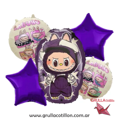 SET 5 GLOBOS LABUBU CUERPO VIOLETA