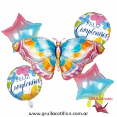 SET 5 GLOBOS MARIPOSA FELIZ CUMPLE - comprar online