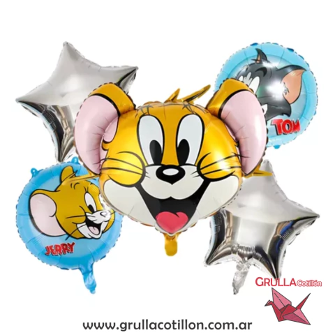 SET 5 GLOBOS TOM Y JERRY (CABEZA RATON)