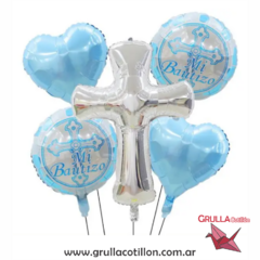SET 5 GLOBOS CRUZ BAUTIZO CELESTE