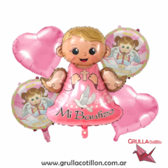SET 5 GLOBOS ANGEL ROSA