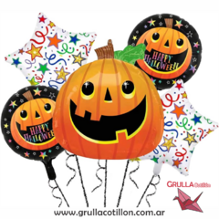 SET 5 GLOBOS HALLOWEEN CALABAZA SONRIENTE