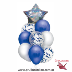BOUQUET GLOBOS ESTRELLA PLATEADA HOLOGRAFICA