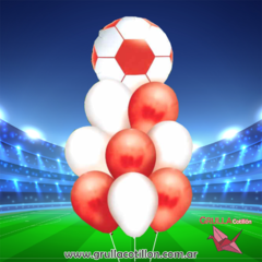 BOUQUET GLOBOS PELOTA ROJO Y BLANCO