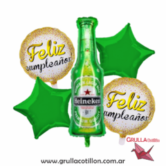 SET 5 GLOBOS BOTELLA CERVEZA HEINEKEN