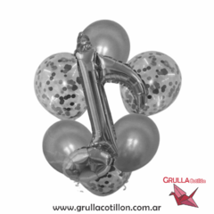 SET 7 GLOBOS NOTA MUSICAL PLATEADA