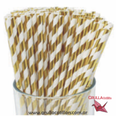 SORBETES METALIZADOS RAYADOS DORADOS x12