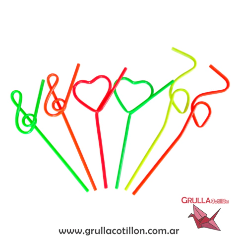 SORBETE PLASTICO FORMAS FLUO x5 (Elegir modelo)